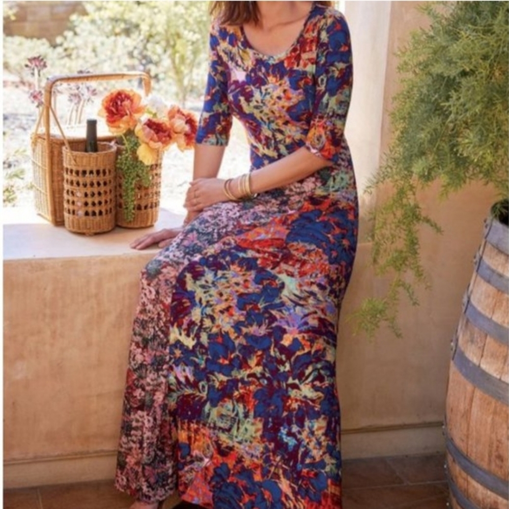 Soft Surroundings Estelle Maxi Dress jersey knit fabric 3/4 Sleeves Size Medium